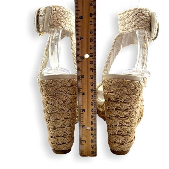 STUART WEITZMAN ESPADRILLE WEDGE SANDAL Size 10 Ivory Nude ALEX Crochet Platform - Picture 7 of 9